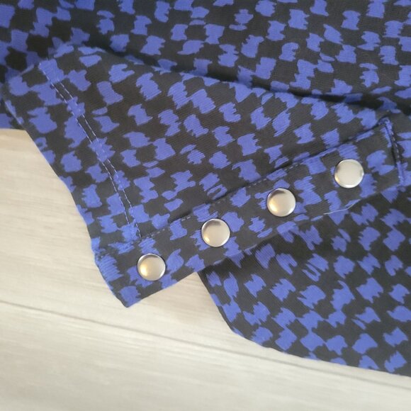 Chicos Pima Checkered Button Sleeve Womens Patterned Top - Size XL - Picture 3 of 6